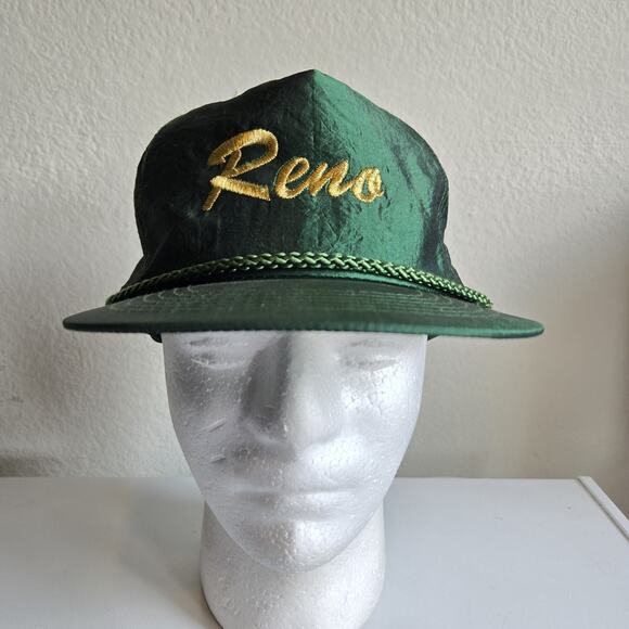 Vintage Reno Hat Mens Green Gold Nylon‎ Rope Retro Adjustable - Picture 2 of 6